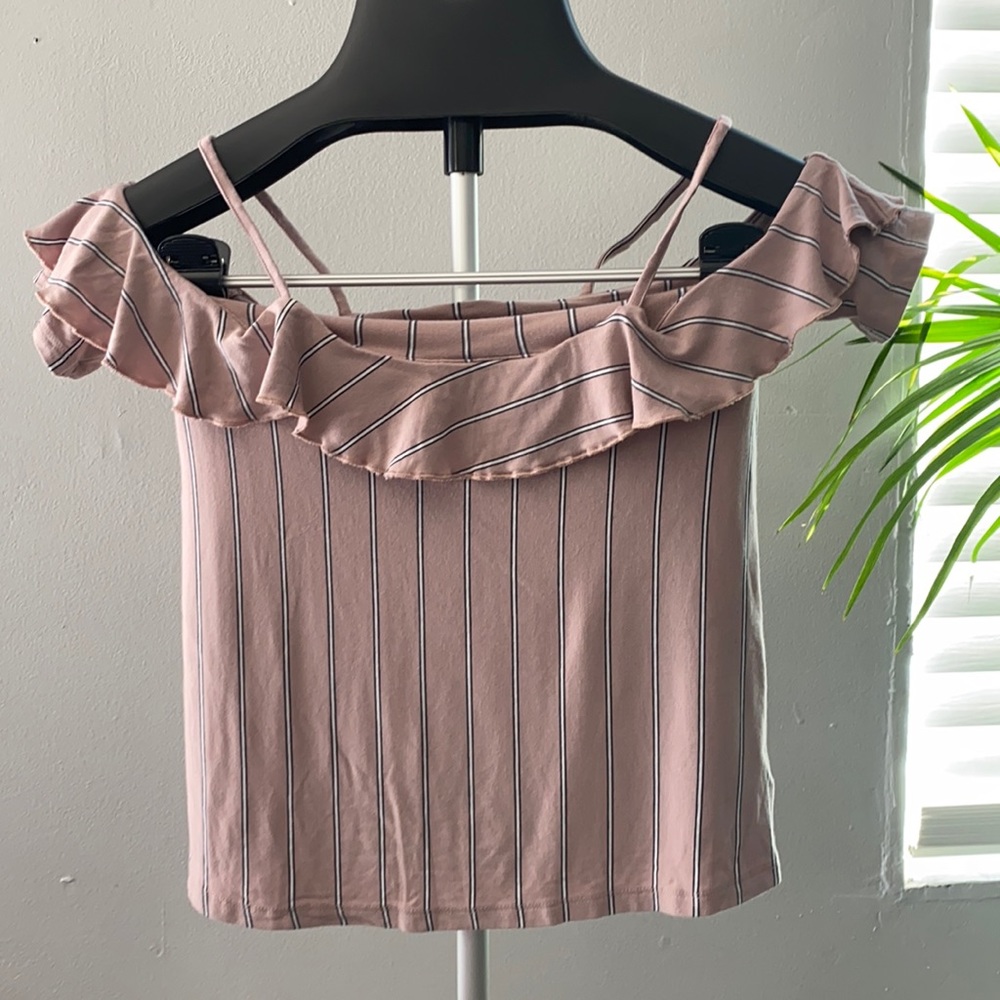 American Eagle Outfitters Pink Striped Ruffle Top
